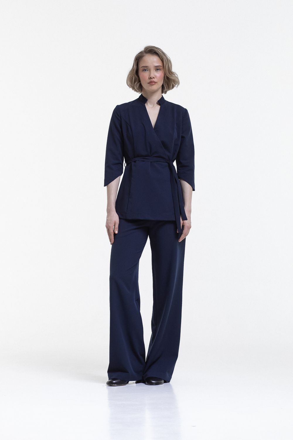 Wrap Scrub Top &amp; Bell-bottom Pants Scrub Set