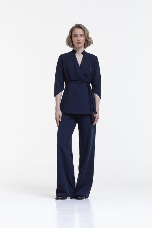 Wrap Scrub Top &amp; Bell-bottom Pants Scrub Set
