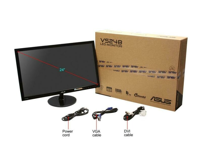 ASUS VS248H-P 24" 1920 x 1080 Full HD 2ms VGA DVI HDMI Asus Eye Care with Ultra Low-Blue Light & Flicker-Free LED Backlit LCD Monitor