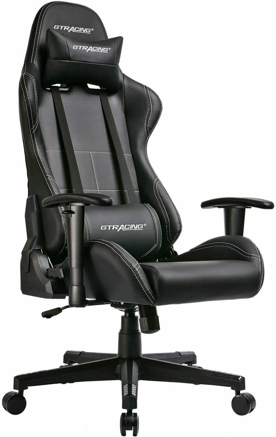 Gaming Chair Racing Office Computer Game Chair Ergonomic Backrest and Seat Height Adjustment Recliner Swivel Rocker with Headrest and Lumbar Pillow Black color