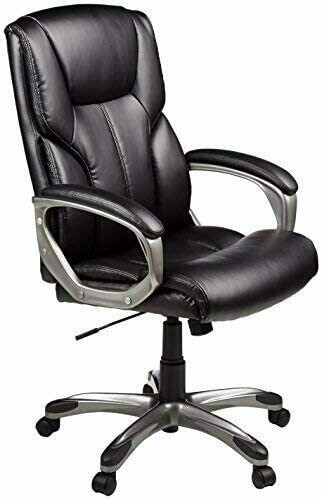 High-Back Executive, Swivel, Adjustable Office Desk Chair with Casters, Black Bonded Leather