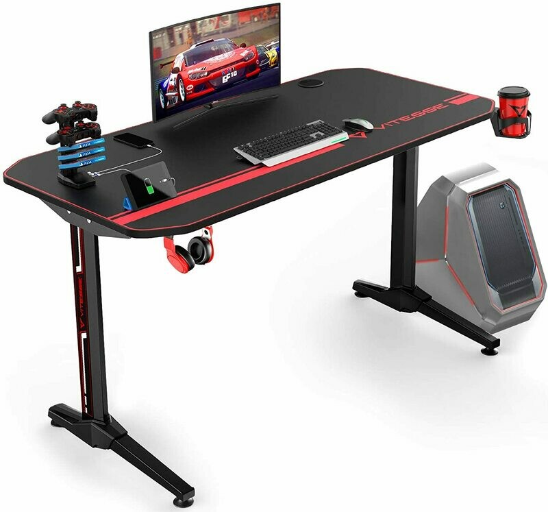 44 Inch Ergonomic Gaming Desk with USB Gaming Handle Rack&Full Desk Mouse Pad, T-Shaped Office PC Computer Desk, Gamer Tables Pro with Cup Holder&Headphone Hook 44 Inch Ergonomic Gaming Desk with USB Gaming Handle Rack&Full Desk Mouse Pad, T-Shaped Office PC Computer Desk, Gamer Tables Pro with Cup Holder&Headphone Hook