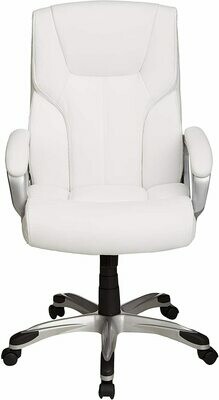 High-Back Executive, Swivel, Adjustable Office Desk Chair with Casters, White Bonded Leather