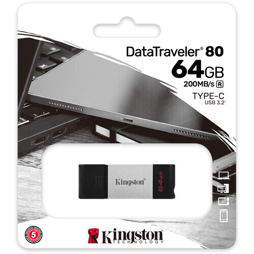 Kingston 64GB DataTraveler 80 USB 3.2 Gen 1 Type-C Flash Drive