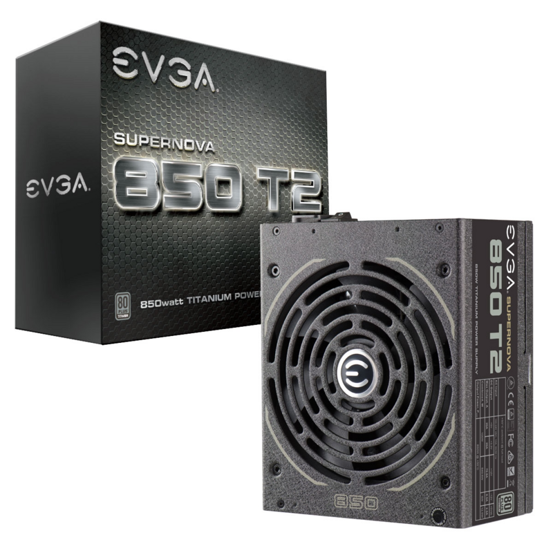 850watts Titanium EVGA Power Supply 220-T2-0850-X1 850W SuperNOVA T2 80+ Titanium Fully Modular ATX Retail