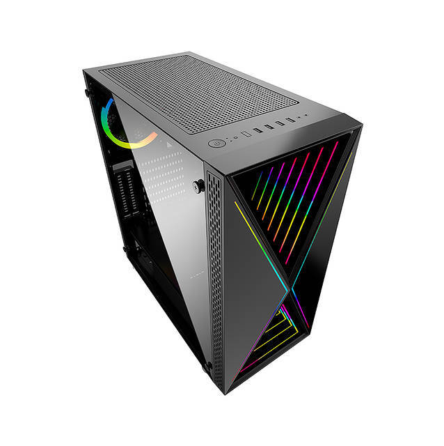 Bgears b-BlackWidow-RGB Black Gaming PC ATX case, Special Ripple Effect Front Panel, Tempered Glass Side 2 x USB3.0, 3 x PWM 120mm ARGB Fans, Fan Controller with Remote, Support up to EATX Board