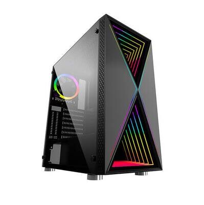Bgears b-BlackWidow-RGB Black Gaming PC ATX case, Special Ripple Effect Front Panel, Tempered Glass Side 2 x USB3.0, 3 x PWM 120mm ARGB Fans, Fan Controller with Remote, Support up to EATX Board