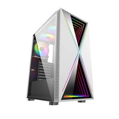 Bgears b-BlackWidow-RGB White Gaming PC ATX case, Special Ripple Effect Front Panel, Tempered Glass Side 2 x USB3.0, 3 x PWM 120mm ARGB Fans, Fan Controller with Remote, Support up to EATX Board