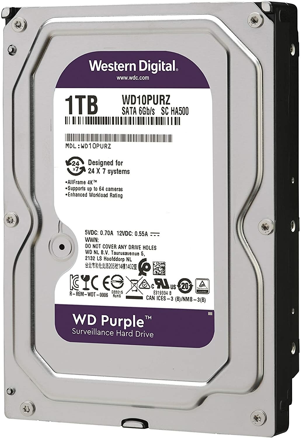 WD Purple 1TB 3.5" WD10PURZ SATA Recert HDD 3m WTY