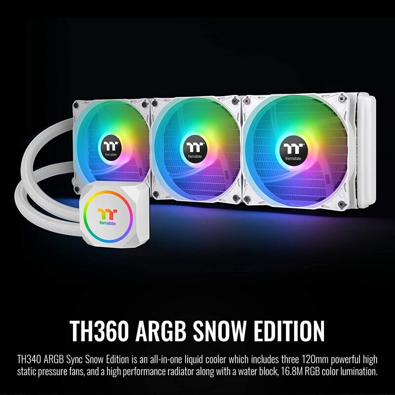Thermaltake TH360 ARGB Motherboard Sync Snow Edition Intel LGA1700 Ready/AMD All-in-One Liquid Cooling System 360mm High Efficiency Radiator CPU Cooler CL-W302-PL12SW-B, White Thermaltake TH360 ARGB Motherboard Sync Snow Edition Intel LGA1700 Ready/AMD All-in-One Liquid Cooling System 360mm High Efficiency Radiator CPU Cooler CL-W302-PL12SW-B, White