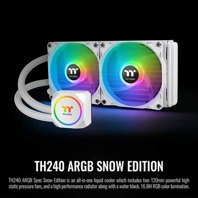 Thermaltake TH240 ARGB Motherboard Sync Snow Edition Intel LGA1700 Ready/AMD All-in-One Liquid Cooling System 240mm High Efficiency Radiator CPU Cooler CL-W301-PL12SW-B, White