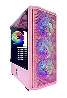 Apevia Predator-PK Mid Tower Gaming Case with 1 x Tempered Glass Panel, Top USB3.0/USB2.0/Audio Ports, 4 x RGB Fans, Pink Frame
