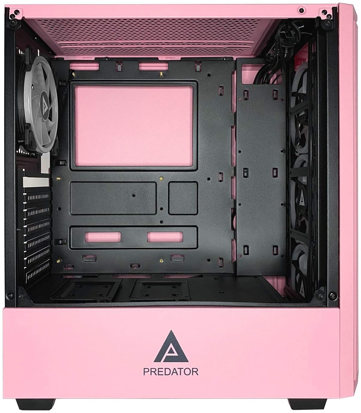 Apevia Predator-PK Mid Tower Gaming Case with 1 x Tempered Glass Panel, Top USB3.0/USB2.0/Audio Ports, 4 x RGB Fans, Pink Frame