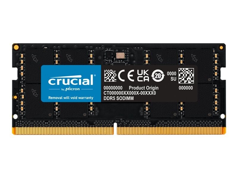 Crucial - DDR5 - module - 16 GB - SO-DIMM 262-pin - 4800 MHz / PC5-38400 - CL40 - 1.1 V - unbuffered - non-ECC for Laptop / Notebook Memories