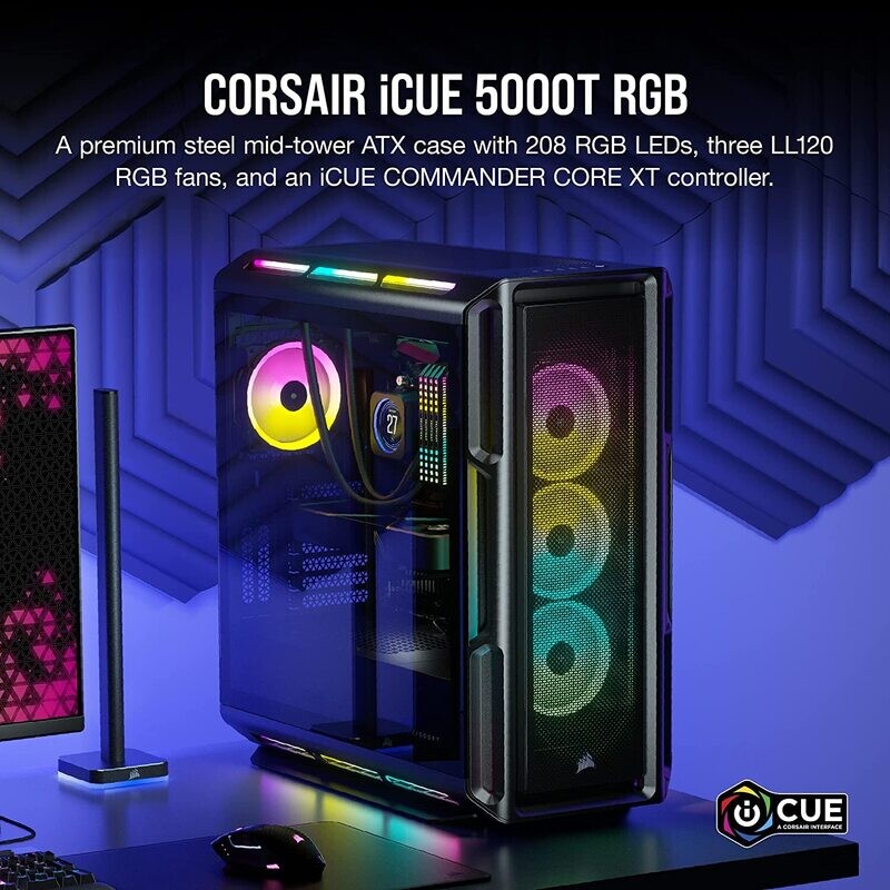Corsair iCUE 5000T RGB Tempered Glass Mid-Tower ATX PC Case - Black
