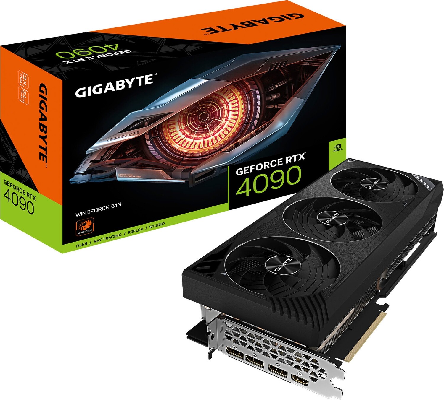 GIGABYTE NVIDIA GeForce RTX 4090 24GB GDDR6X 384-bit Graphics Card with 3x WINDFORCE  Fans (GV-N4090WF3-24GD) - Black