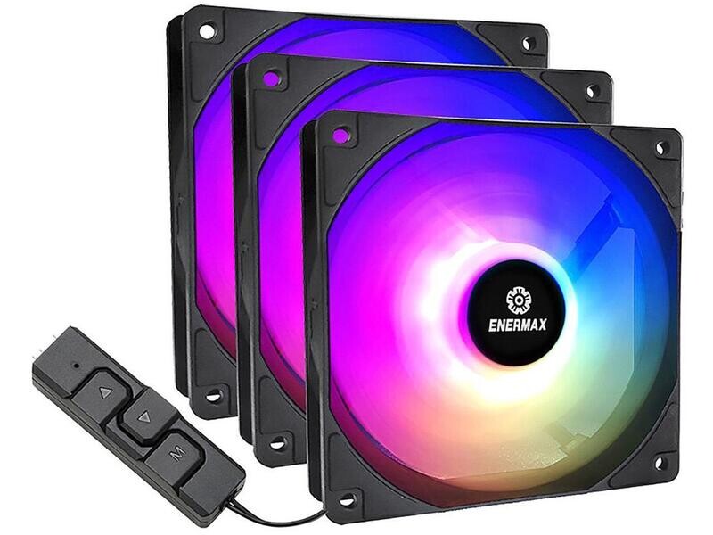 Enermax HF120 RGB PWM 120mm Case Fan, Addressable RGB Sync Via Motherboard/Control Box, 3 Fan Pack- Black