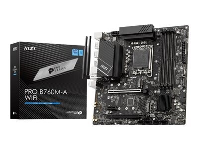 MSI PRO B760M-A WIFI - Motherboard - micro ATX - LGA1700 Socket - B760 Chipset - USB 3.2 Gen 1, USB 3.2 Gen 2, USB-C 3.2 Gen 1 - 2.5 Gigabit LAN, Bluetooth, Wi-Fi - onboard graphics (CPU required) MSI PRO B760M-A WIFI - Motherboard - micro ATX - LGA1700 Socket - B760 Chipset - USB 3.2 Gen 1, USB 3.2 Gen 2, USB-C 3.2 Gen 1 - 2.5 Gigabit LAN, Bluetooth, Wi-Fi - onboard graphics (CPU required)