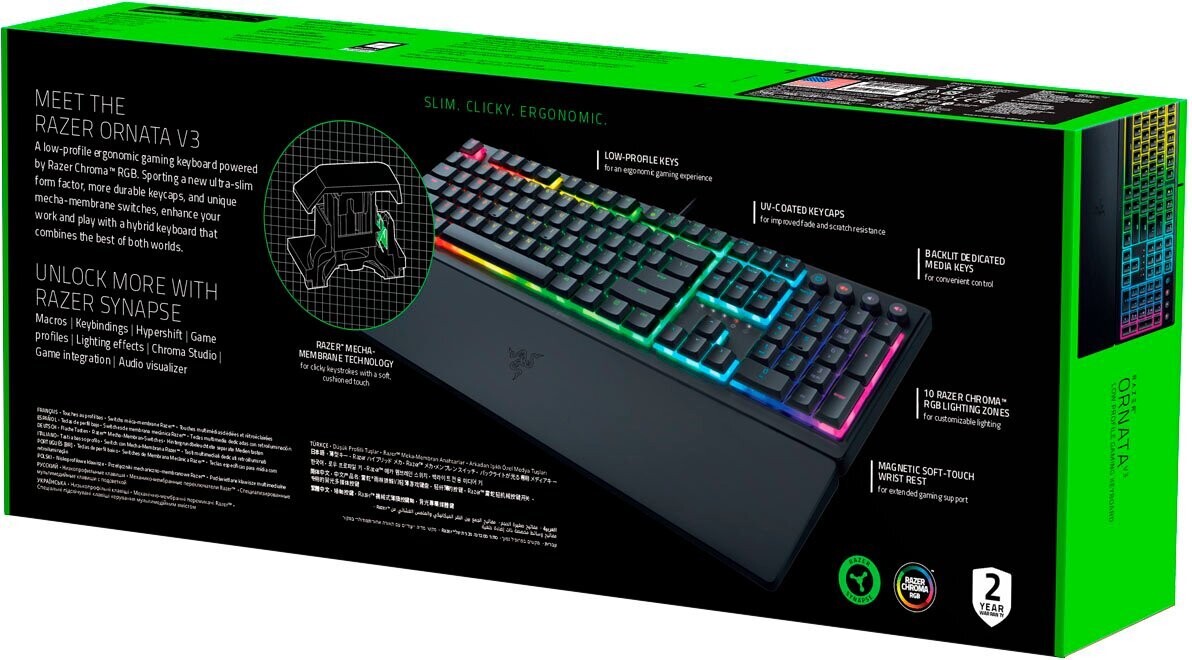 Razer - Ornata V3 Full-Size Wired Mecha-Membrane Gaming Keyboard with Chroma RGB Backlighting - Black