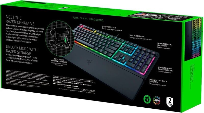 Razer - Ornata V3 Full-Size Wired Mecha-Membrane Gaming Keyboard with Chroma RGB Backlighting - Black