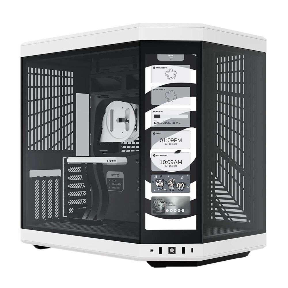 HYTE Y70 Touch Aesthetic LCD Touchscreen Tempered Glass Mid-Tower ATX Computer Case - Black and White
