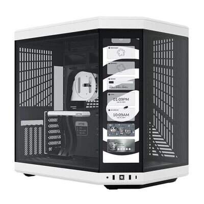 HYTE Y70 Touch Aesthetic LCD Touchscreen Tempered Glass Mid-Tower ATX Computer Case - Black and White