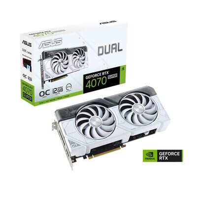 ASUS NVIDIA GeForce RTX 4070 Super Dual White Overclocked Dual Fan 12GB GDDR6X PCIe 4.0 Graphics Card