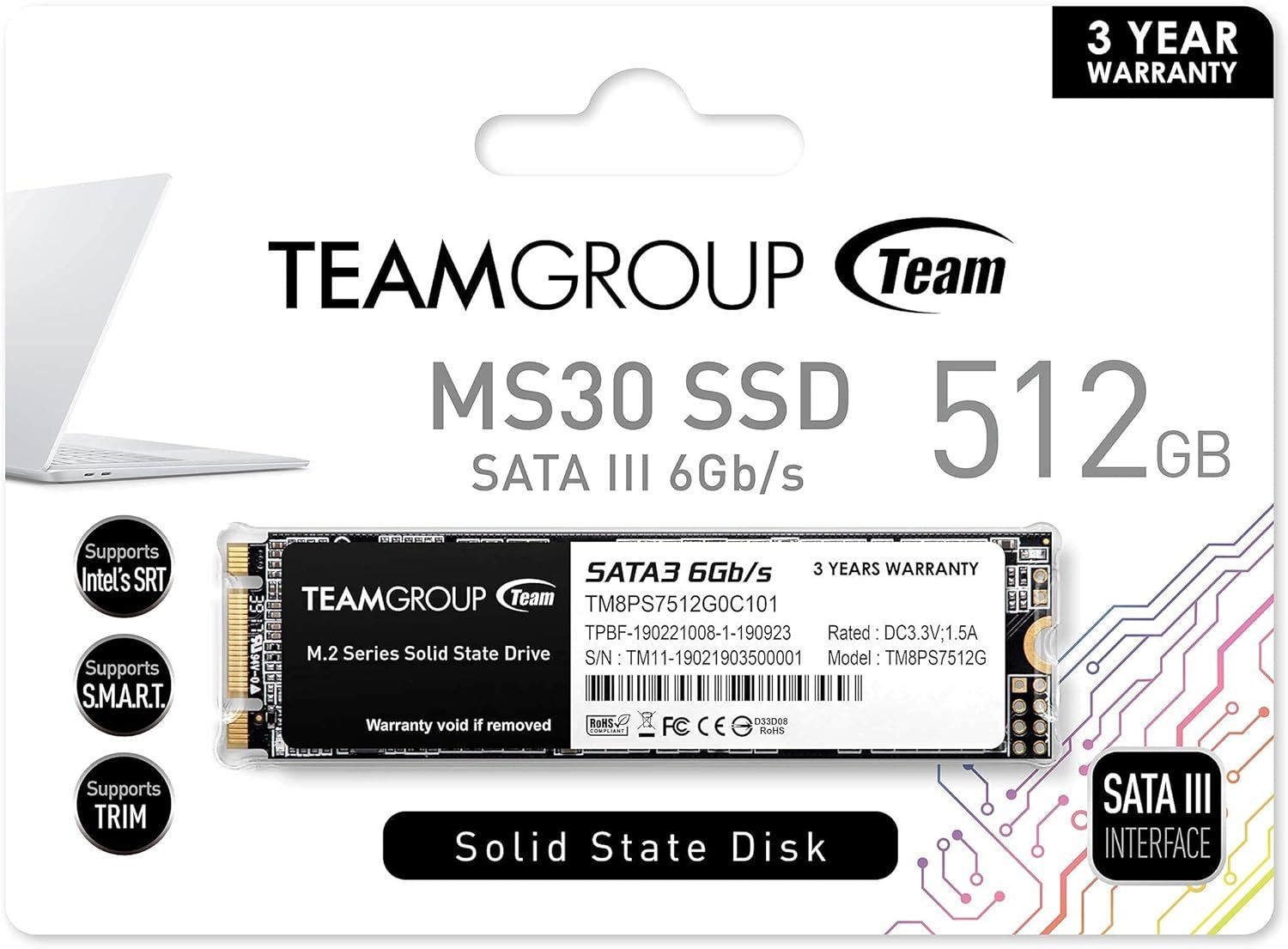 TEAMGROUP MS30 512GB with SLC Cache 3D NAND TLC M.2 2280 SATA III 6Gb/s Internal Solid State Drive SSD