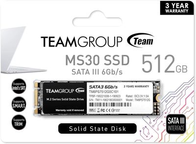 TEAMGROUP MS30 512GB with SLC Cache 3D NAND TLC M.2 2280 SATA III 6Gb/s Internal Solid State Drive SSD