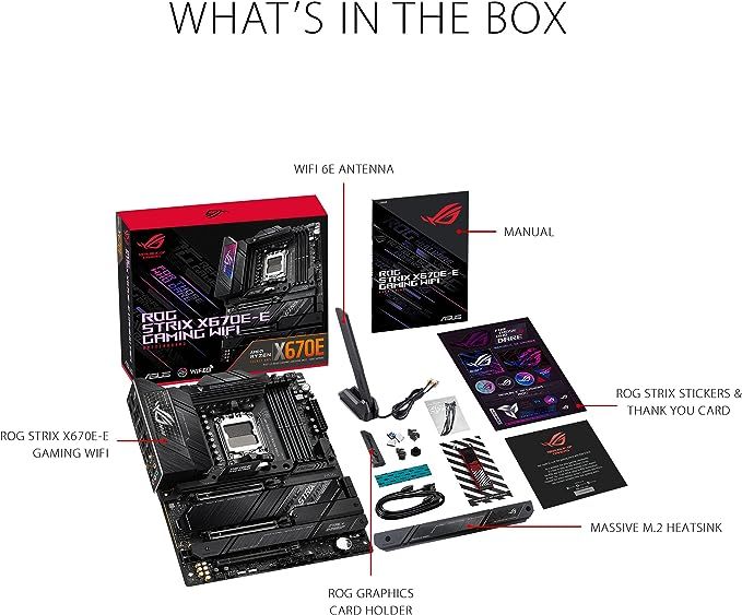 ASUS ROG Strix X670E-E Gaming WiFi - Motherboard - ATX - Socket AM5 - AMD X670 Chipset - USB 3.2 Gen 1, USB 3.2 Gen 2, USB-C 3.2 Gen2, USB-C 3.2 Gen 2x2 - 2.5 Gigabit LAN, Wi-Fi 6, Bluetooth - onboard