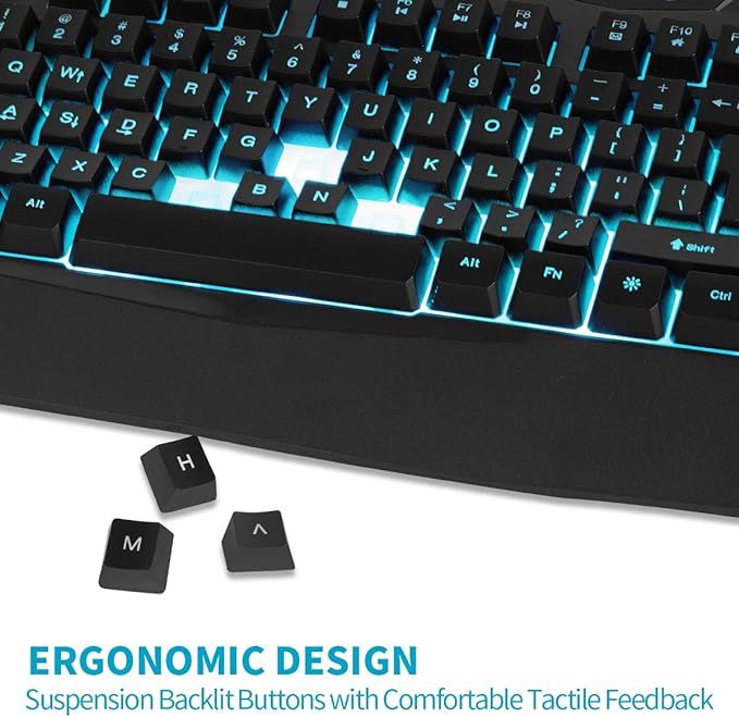7 Colors LED Backlit Gaming Keyboard, Mechanical Feeling and Waterproof, Illuminated USB Wired Keyboard for Pro PC Gamer or Office