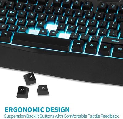 7 Colors LED Backlit Gaming Keyboard, Mechanical Feeling and Waterproof, Illuminated USB Wired Keyboard for Pro PC Gamer or Office