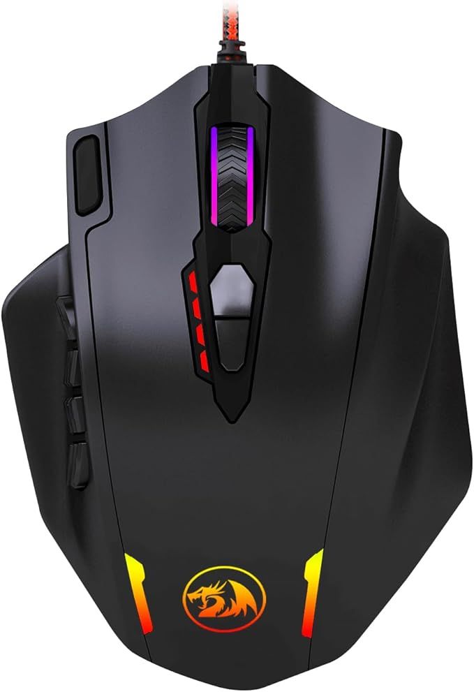 Redragon M908 12400 DPI Impact MMO Gaming Mouse w/ 18 Programmable Buttons, Weight Tuning Cartridge, 12 Side Buttons