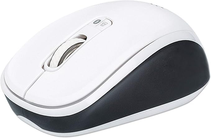 Manhattan Ergonomic Wireless & Bluetooth Mouse - with 800/1200 / 1600 dpi, 3 Buttons with Scroll Wheel, Auto Power Management - for Mac, Laptops, Computers – 3 Yr Mfg Warranty- Black & White, 179645