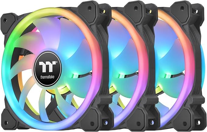 Thermaltake SWAFAN 12 RGB Radiator Fan TT Premium Edition 3 Pack, Swappable Fan Blade Design, Customizable air Flow Direction, 2000 RPM, CL-F137-PL12SW-A, 120mm Black