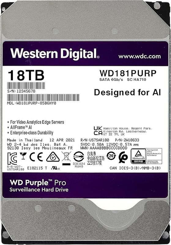 Western Digital 18TB WD Purple Pro Surveillance Internal Hard Drive HDD