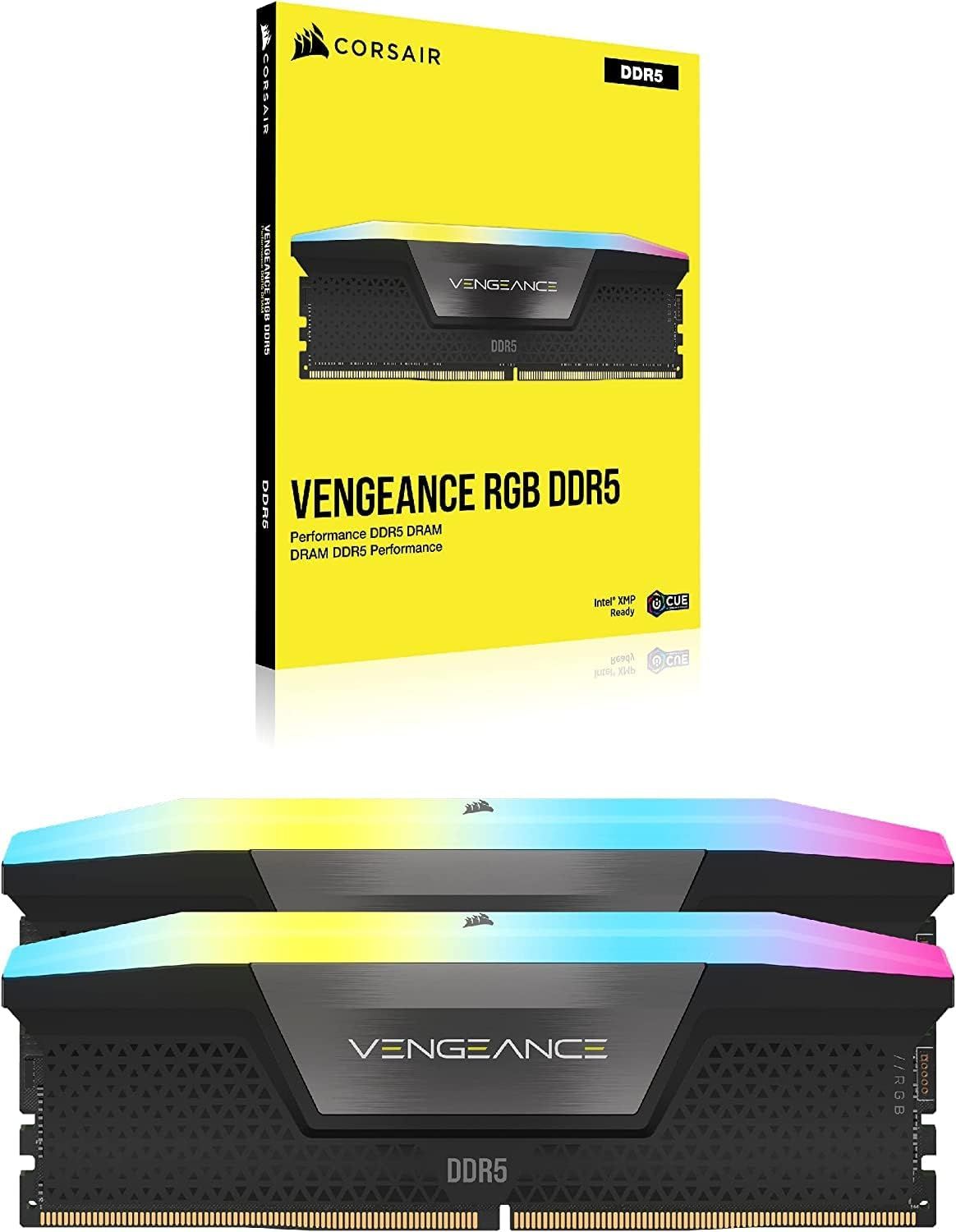 CORSAIR VENGEANCE RGB DDR5 RAM 32GB (2x16GB) 6400MHz CL36 Intel XMP iCUE Compatible Computer Memory - Black