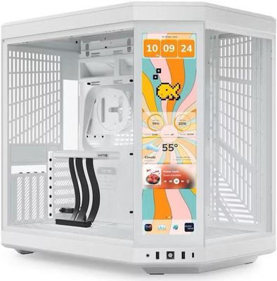 HYTE Y70 Touch Infinite Dual Chamber ATX Mid Tower Modern Aesthetic Case with Integrated 2.5K LCD Touchscreen - Snow White