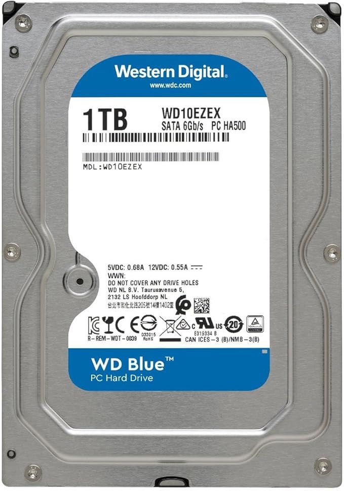 Western Digital 1TB WD Blue PC Internal Hard Drive HDD - 7200 RPM, SATA 6 Gb/s, 64 MB Cache, 3.5" - WD10EZEX