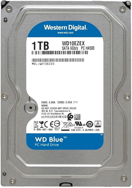 Western Digital 1TB WD Blue PC Internal Hard Drive HDD - 7200 RPM, SATA 6 Gb/s, 64 MB Cache, 3.5" - WD10EZEX