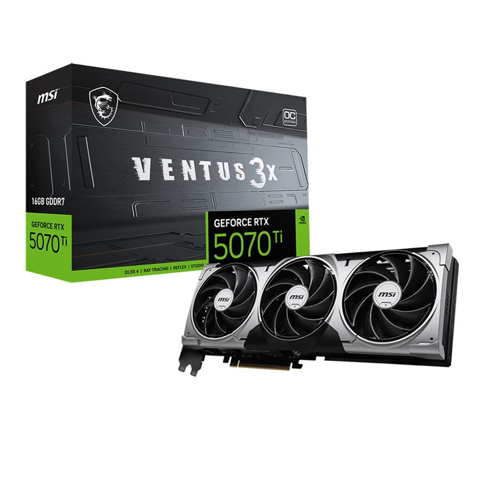 MSI NVIDIA GeForce RTX 5070 Ti VENTUS 3X Overclocked Triple Fan 16GB GDDR7 PCIe 5.0 Graphics Card