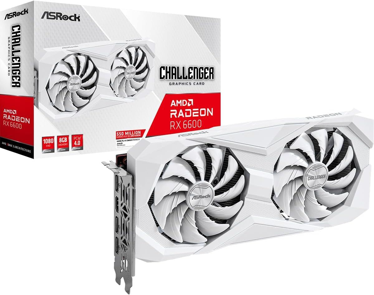 ASRock AMD Radeon RX 6600 Challenger 8GB GDDR6 Graphics Card White