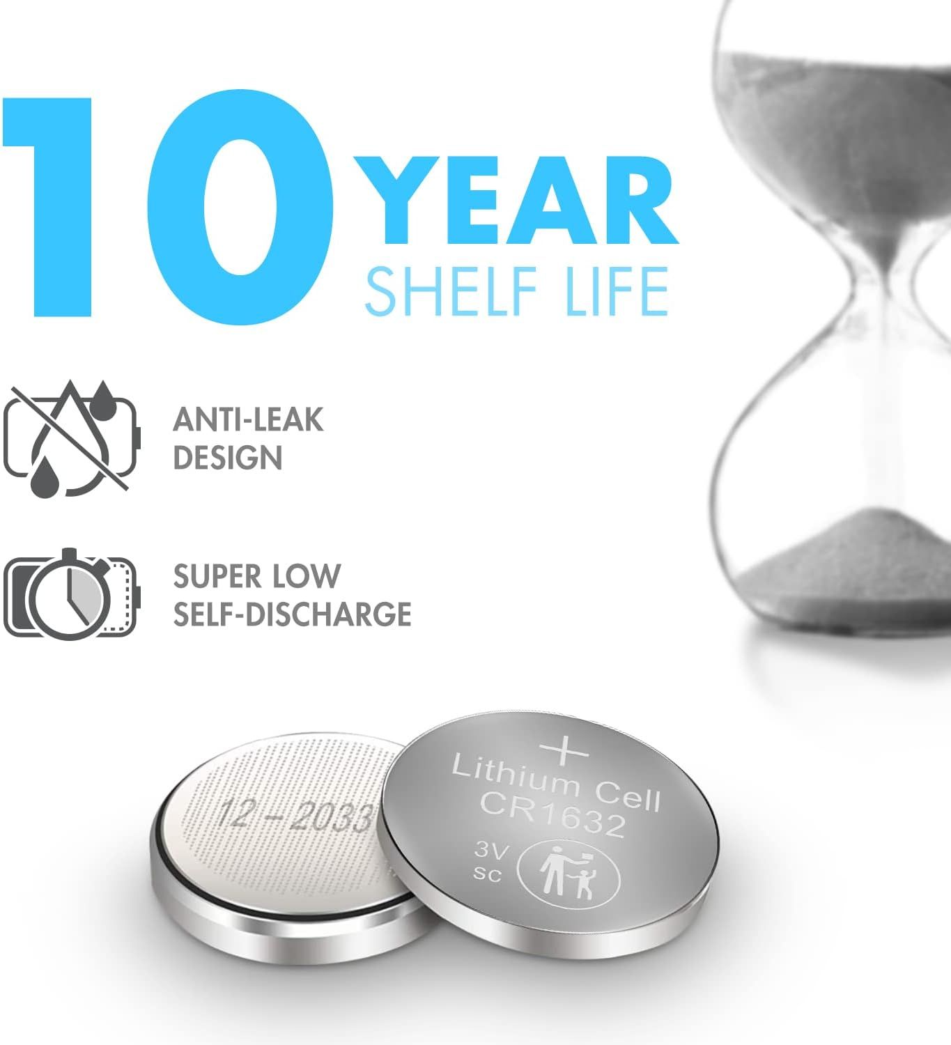 CR1632 3V Lithium Button Cell, for Watches, Key Fobs, Calculators, Medical Devices, and More