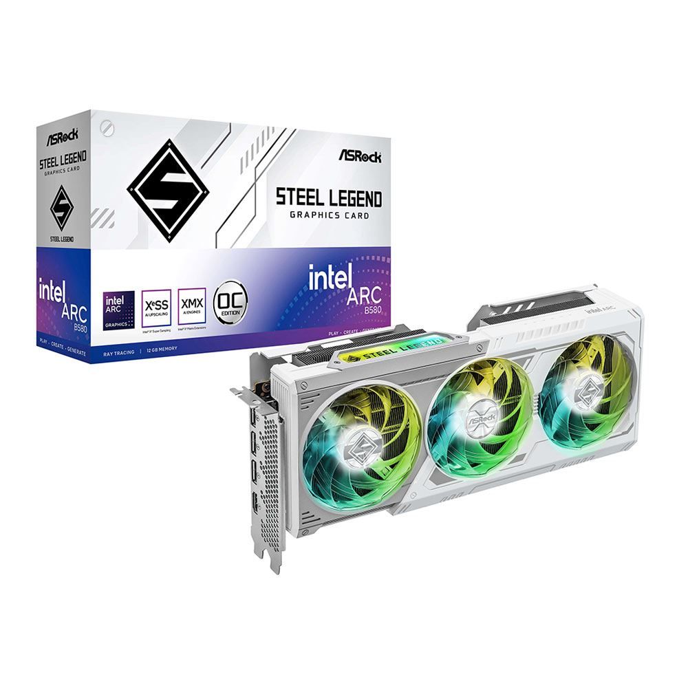 ASRock Intel Arc B580 Steel Legend Overclocked Triple Fan 12GB GDDR6 PCIe 4.0 Graphics Card