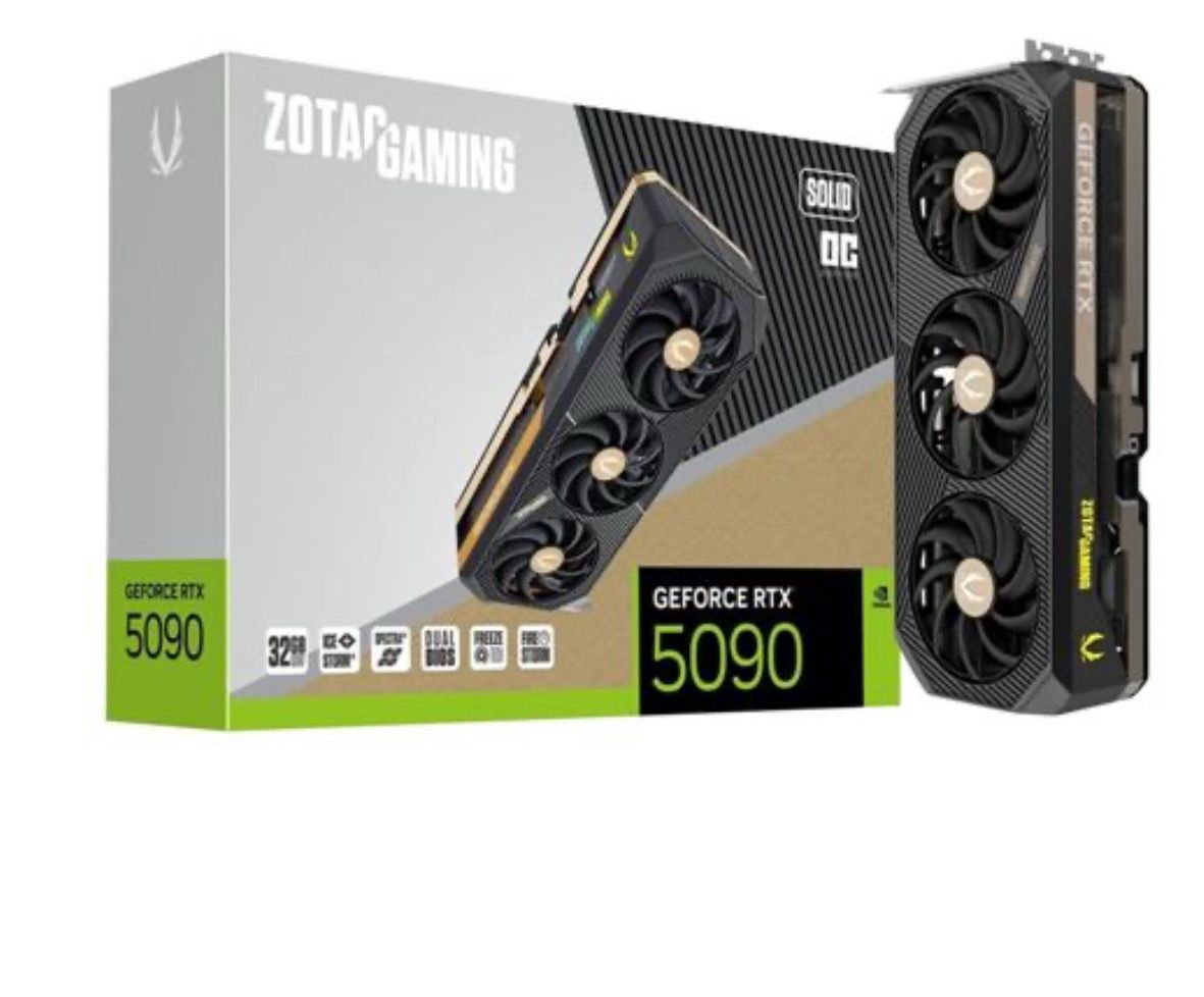 Zotac NVIDIA GeForce RTX 5090 SOLID Overclocked Triple Fan 32GB GDDR7 PCIe 5.0 Graphics Card Zotac NVIDIA GeForce RTX 5090 SOLID Overclocked Triple Fan 32GB GDDR7 PCIe 5.0 Graphics Card