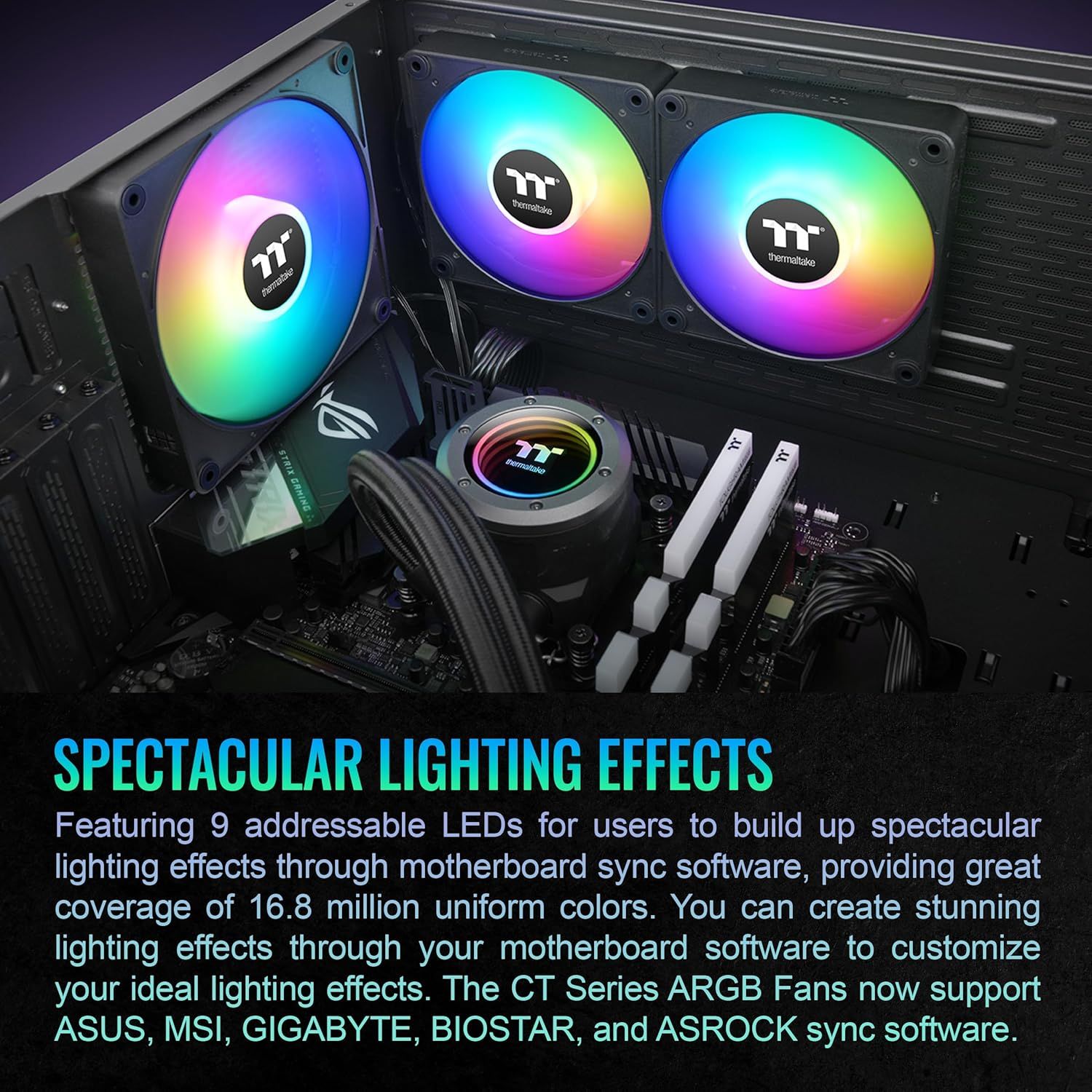 Thermaltake CT120 EX ARGB Sync PC Cooling Fan (3-Fan Pack), Magnetic Connection, 5V Motherboard Sync, 16.8 Million Colors 9 Addressable LEDs, 120 mm Case/Radiator Fan