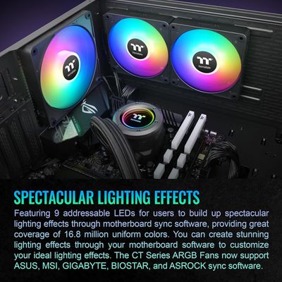 Thermaltake CT120 EX ARGB Sync PC Cooling Fan (3-Fan Pack), Magnetic Connection, 5V Motherboard Sync, 16.8 Million Colors 9 Addressable LEDs, 120 mm Case/Radiator Fan Thermaltake CT120 EX ARGB Sync PC Cooling Fan (3-Fan Pack), Magnetic Connection, 5V Motherboard Sync, 16.8 Million Colors 9 Addressable LEDs, 120 mm Case/Radiator Fan