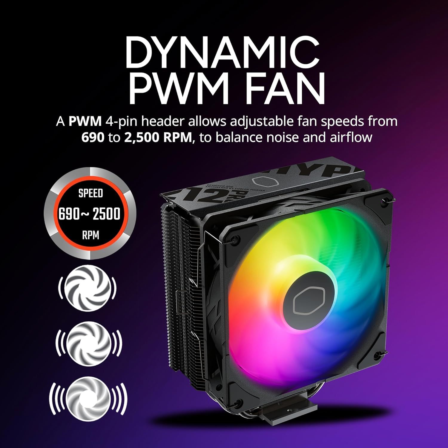 Cooler Master Hyper 212 Pro aRGB CPU Air Cooler, SickleFlow Edge 120 PWM Fan, Composite 4 Copper Heat Pipes, 152mm Tall, Sleek Top Cover, AMD Ryzen AM5|AM4, Intel LGA 1851|1700 Brackets