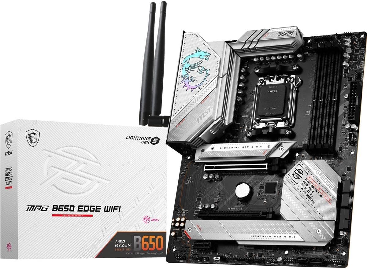 MSI MPG B650 Edge WiFi Gaming Motherboard (AMD Ryzen 9000/8000/7000 Series Processors, AM5, ATX, DDR5, PCIe 4.0, M.2, SATA 6Gb/s, USB 3.2 Gen 2, HDMI/DP, Wi-Fi 6E, Bluetooth 5.3, ATX) MSI MPG B650 Edge WiFi Gaming Motherboard (AMD Ryzen 9000/8000/7000 Series Processors, AM5, ATX, DDR5, PCIe 4.0, M.2, SATA 6Gb/s, USB 3.2 Gen 2, HDMI/DP, Wi-Fi 6E, Bluetooth 5.3, ATX)