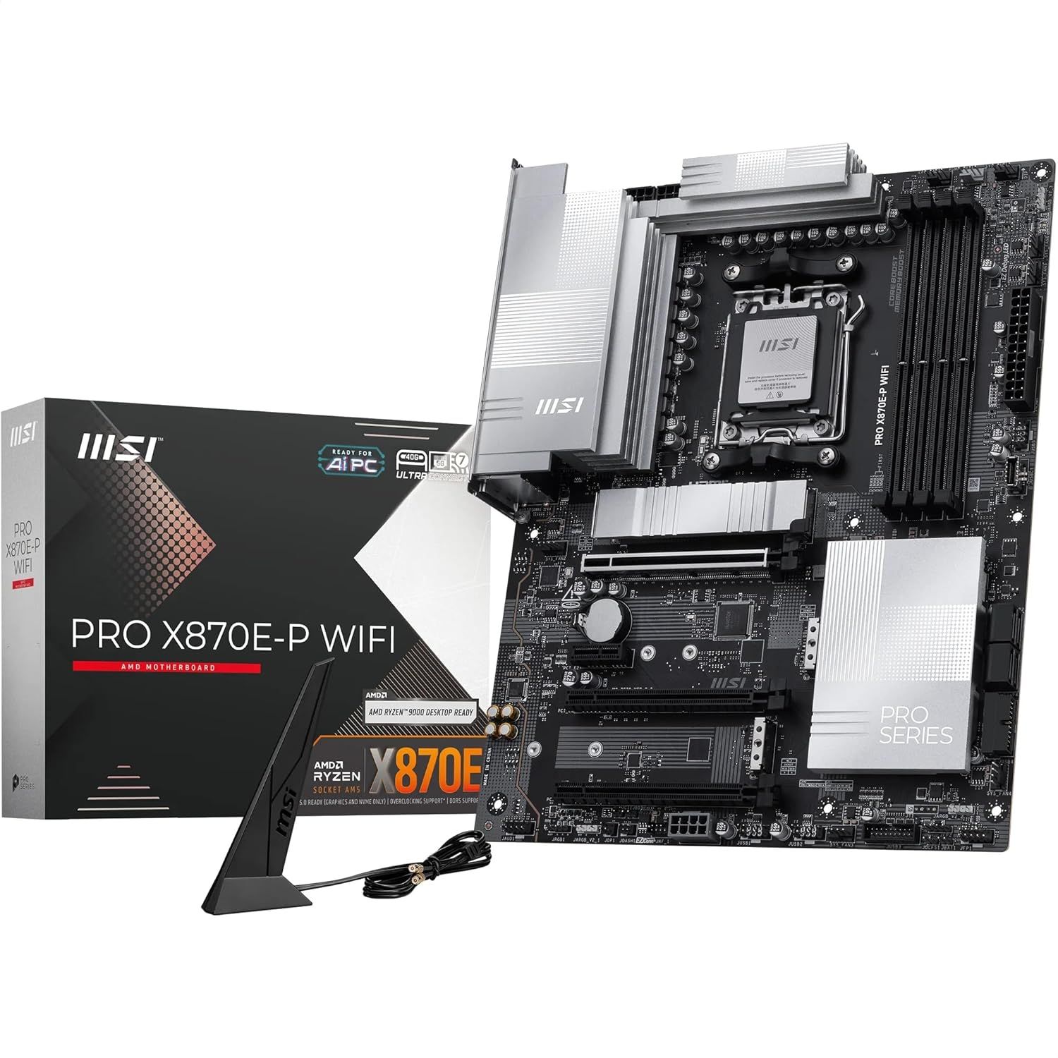 MSI PRO X870E-P WiFi Motherboard, ATX - Supports AMD Ryzen 9000/8000 / 7000 Processors, AM5-60A SPS VRM, DDR5 Memory Boost (8200+ MT/s OC), PCIe 5.0 x16 & 4.0 x16, M.2 Gen5, Wi-Fi 7, 5G LAN